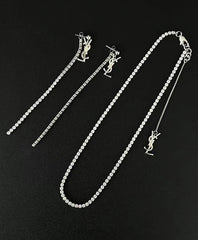 Sparkling Diamond Tassel Earrings + Necklace Set