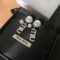 Full Diamond Letter Pearl Earrings