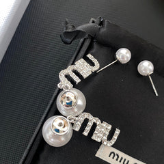 Full Diamond Letter Pearl Earrings