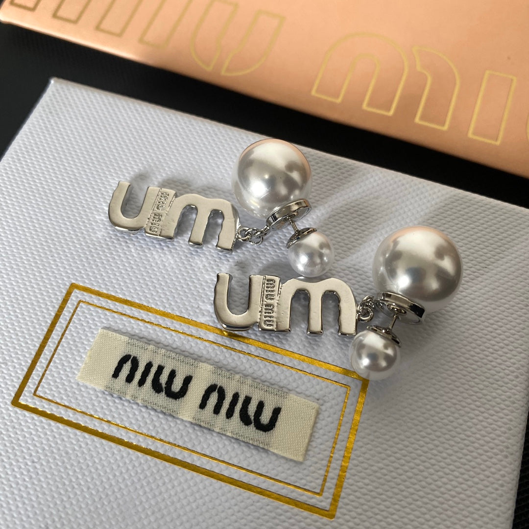Full Diamond Letter Pearl Earrings