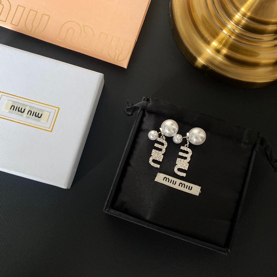 Full Diamond Letter Pearl Earrings