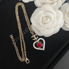 Red Gemstone Heart Hollow Necklace