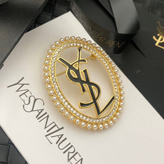 Oval Pearl Letter Brooch