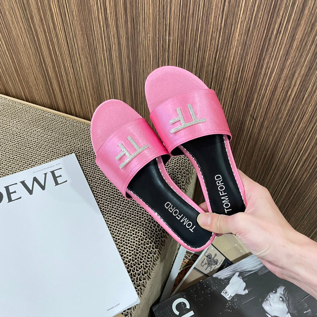 Silk diamond flat slippers