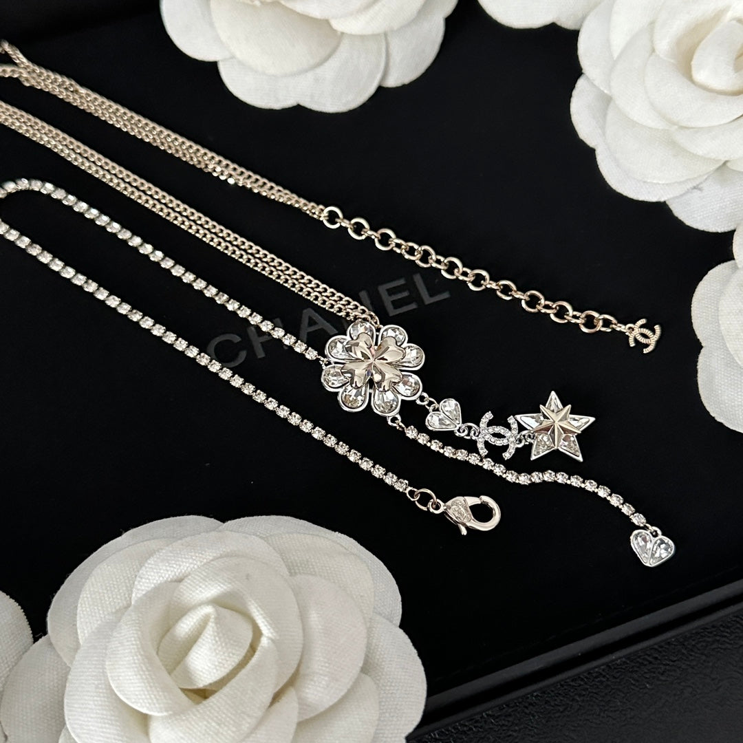 Four-Leaf Clover Star Crystal Necklace