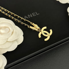 Gold Pendant Metal Leather Necklace