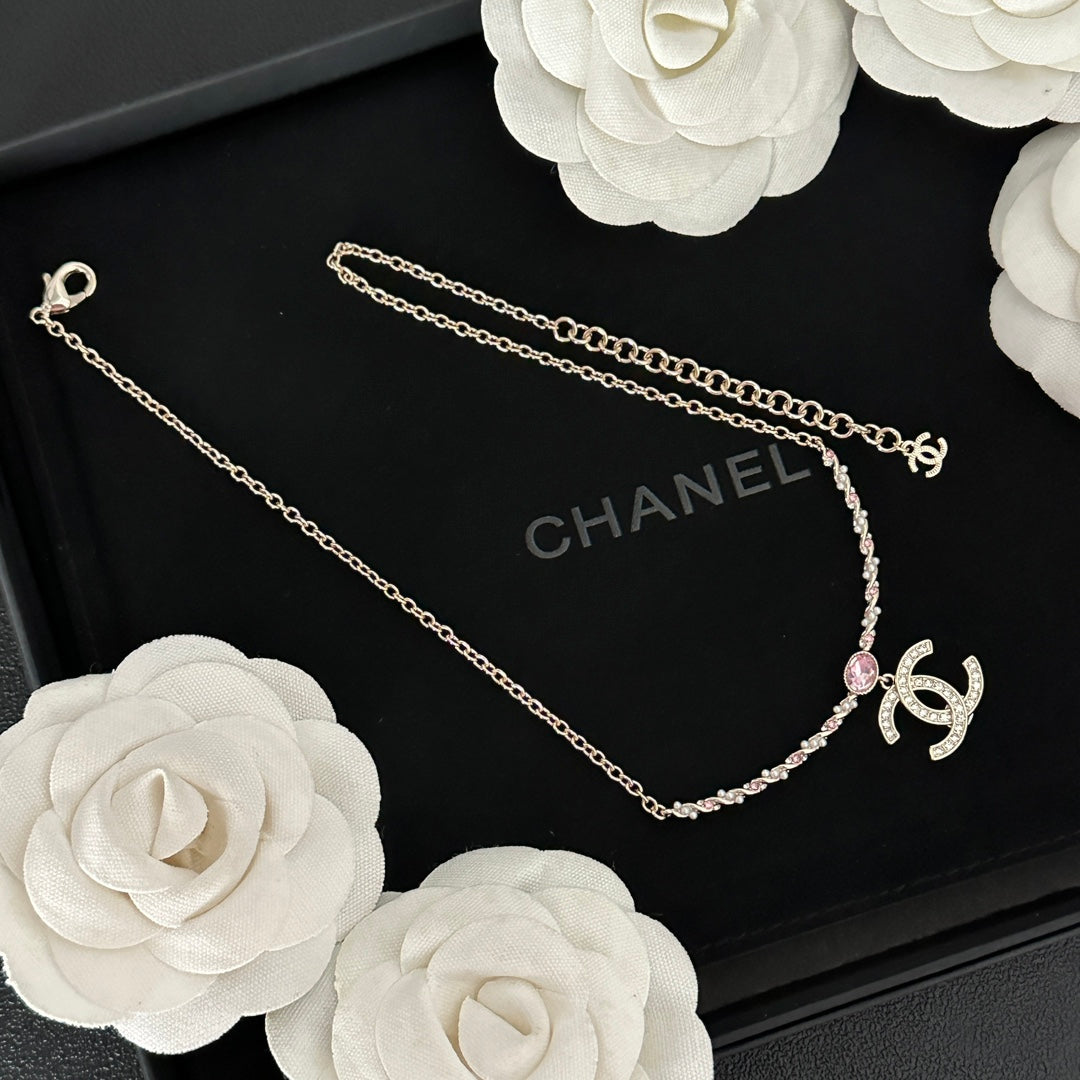 Pink diamond crystal necklace