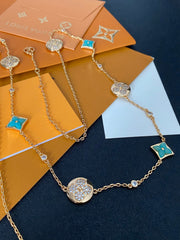 Floral four-leaf clover long necklace