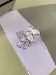 Diamond mother-of-pearl butterfly open ring