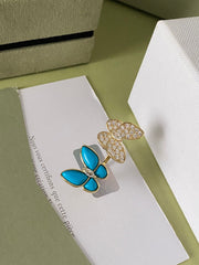 Diamond mother-of-pearl butterfly open ring