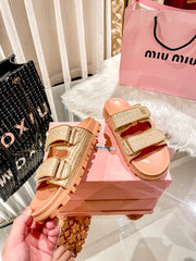 Fashionable Straw Velcro Slippers
