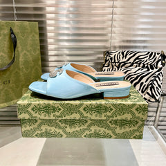 Patent Leather Rhinestone Flat Slippers