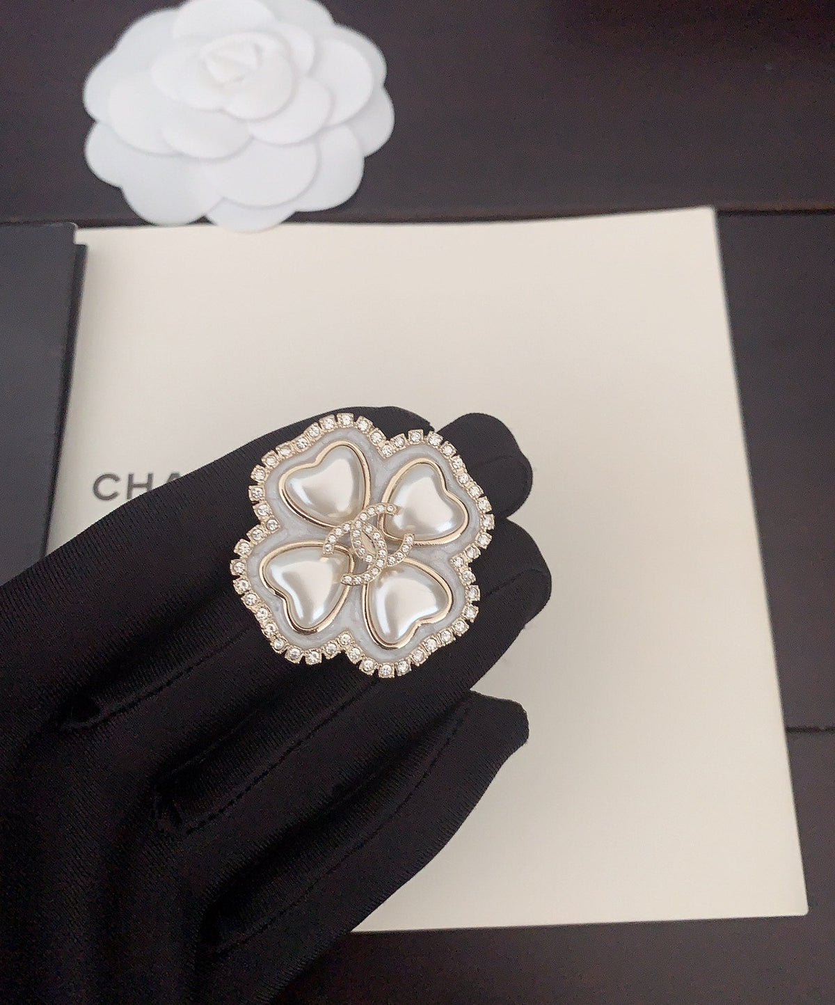 White Pearl Camellia Brooch