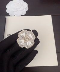 White Pearl Camellia Brooch