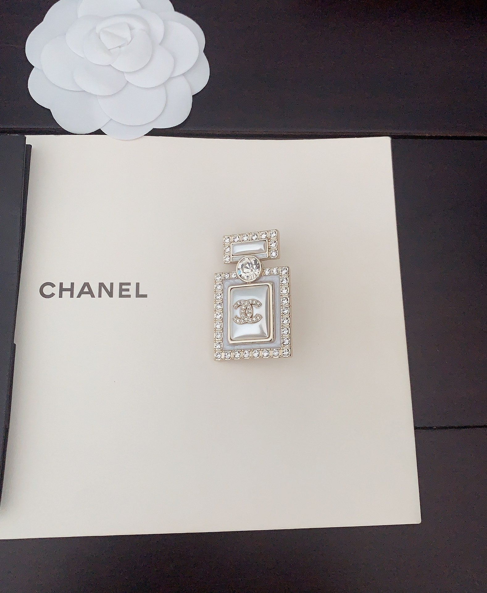 White Pearl Perfume Bottle Brooch