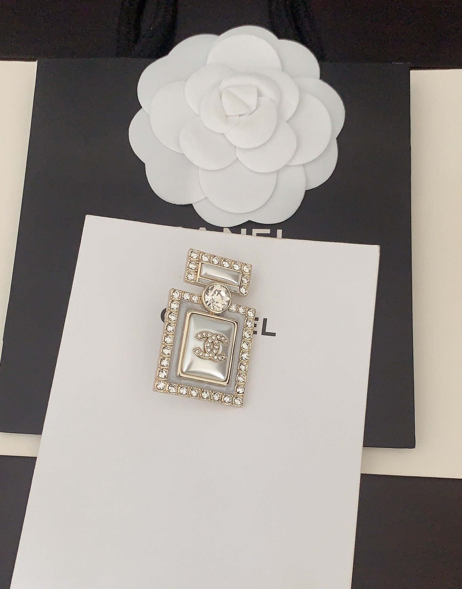 White Pearl Perfume Bottle Brooch
