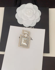 White Pearl Perfume Bottle Brooch