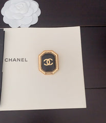 Gold Square Black Leather Brooch