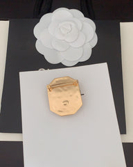 Gold Square Black Leather Brooch