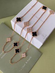 Four-leaf clover mother-of-pearl long necklace