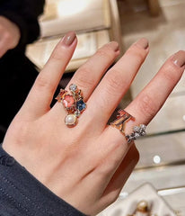 Colorful Floral Open Ring