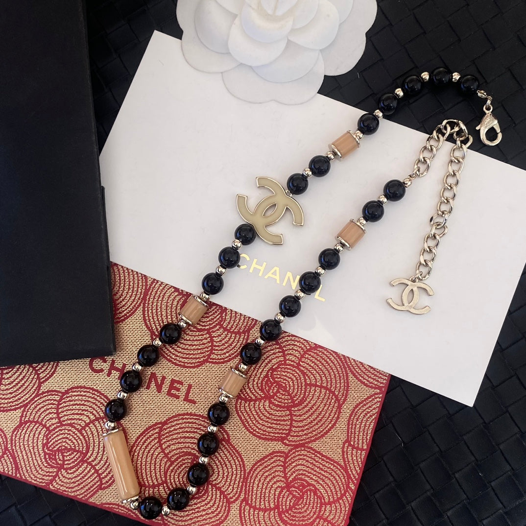 Vintage Black Bead Necklace