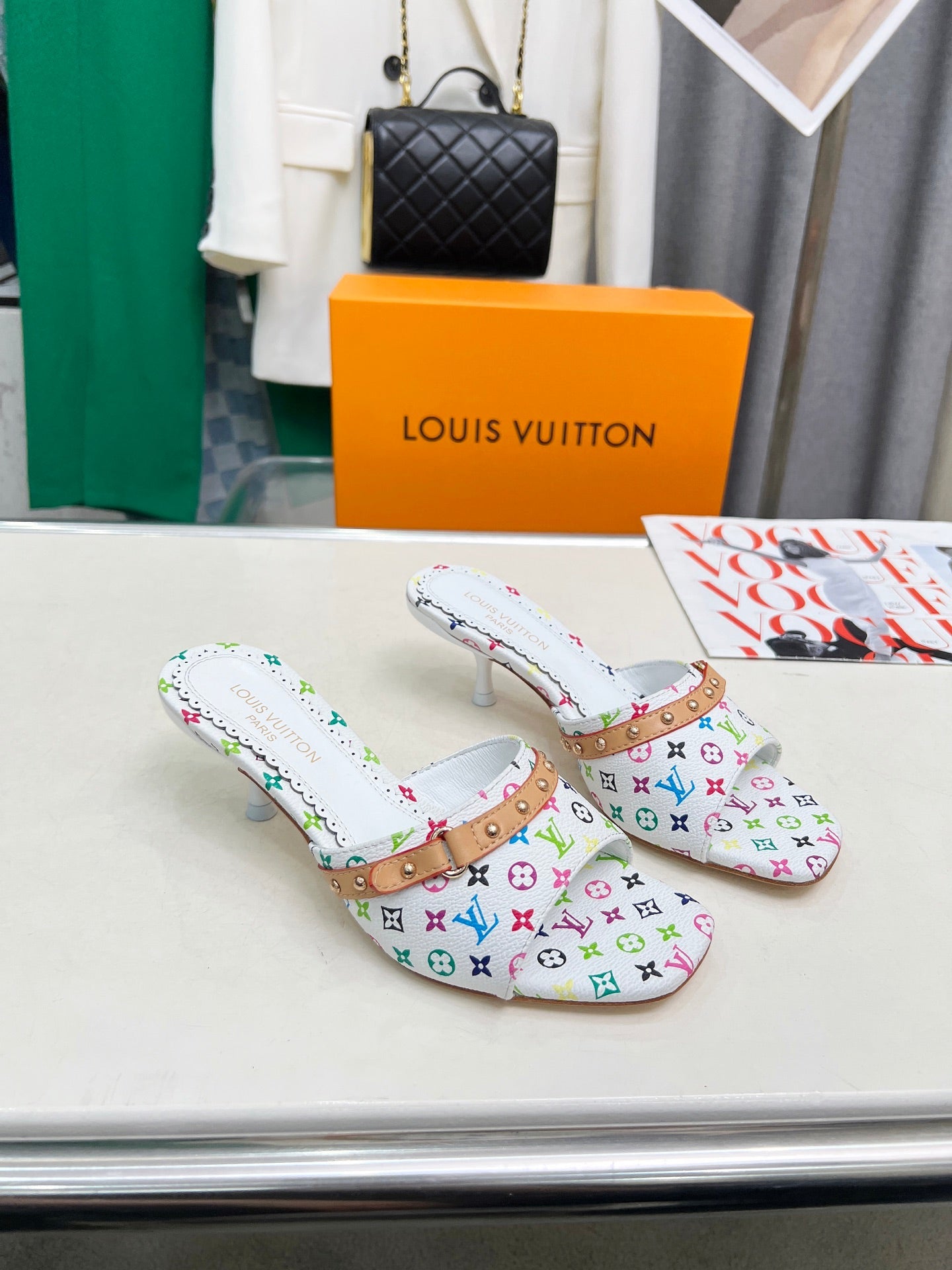 Printed Letter Kitten Heel Slippers
