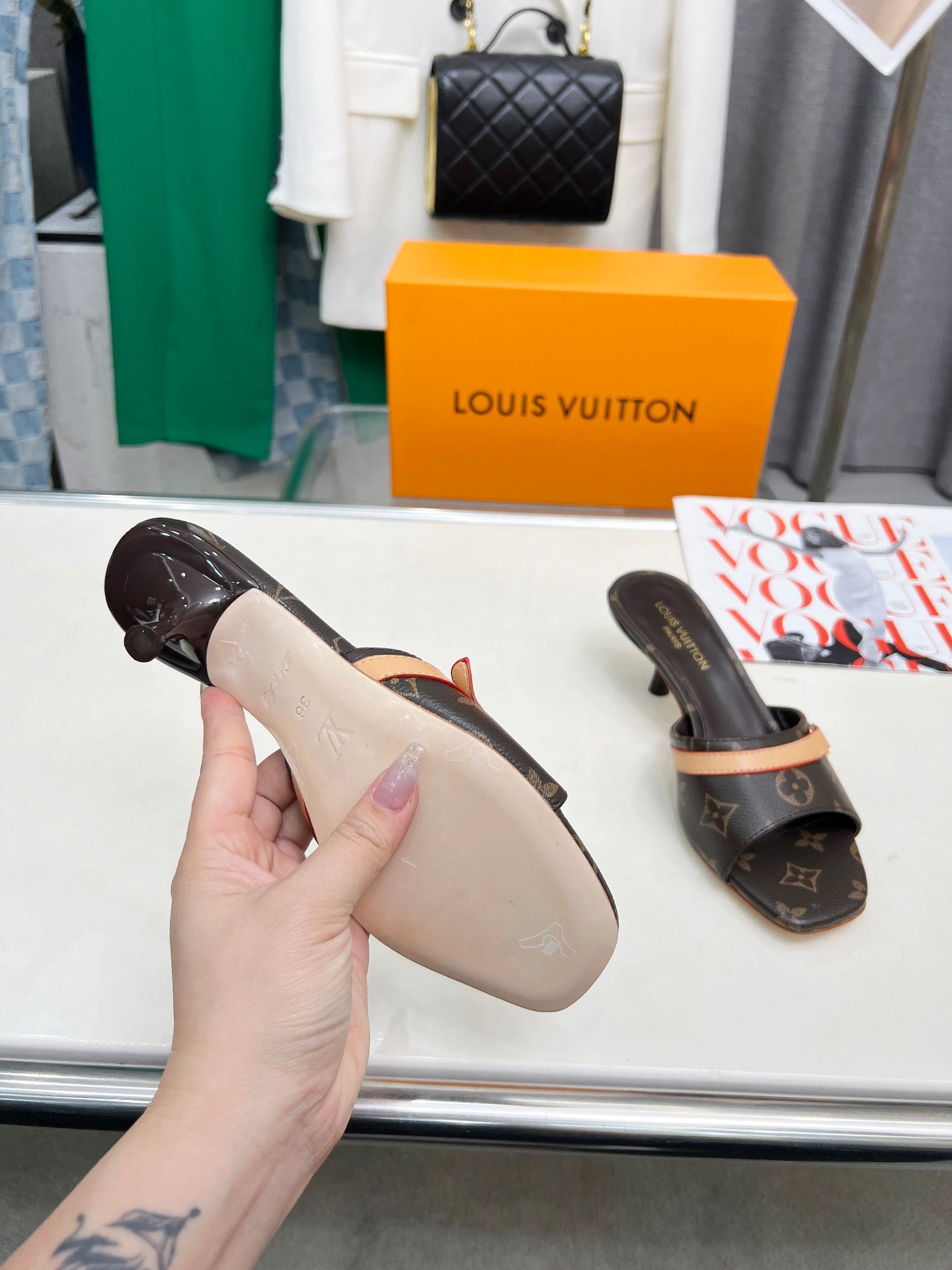 Printed Letter Kitten Heel Slippers
