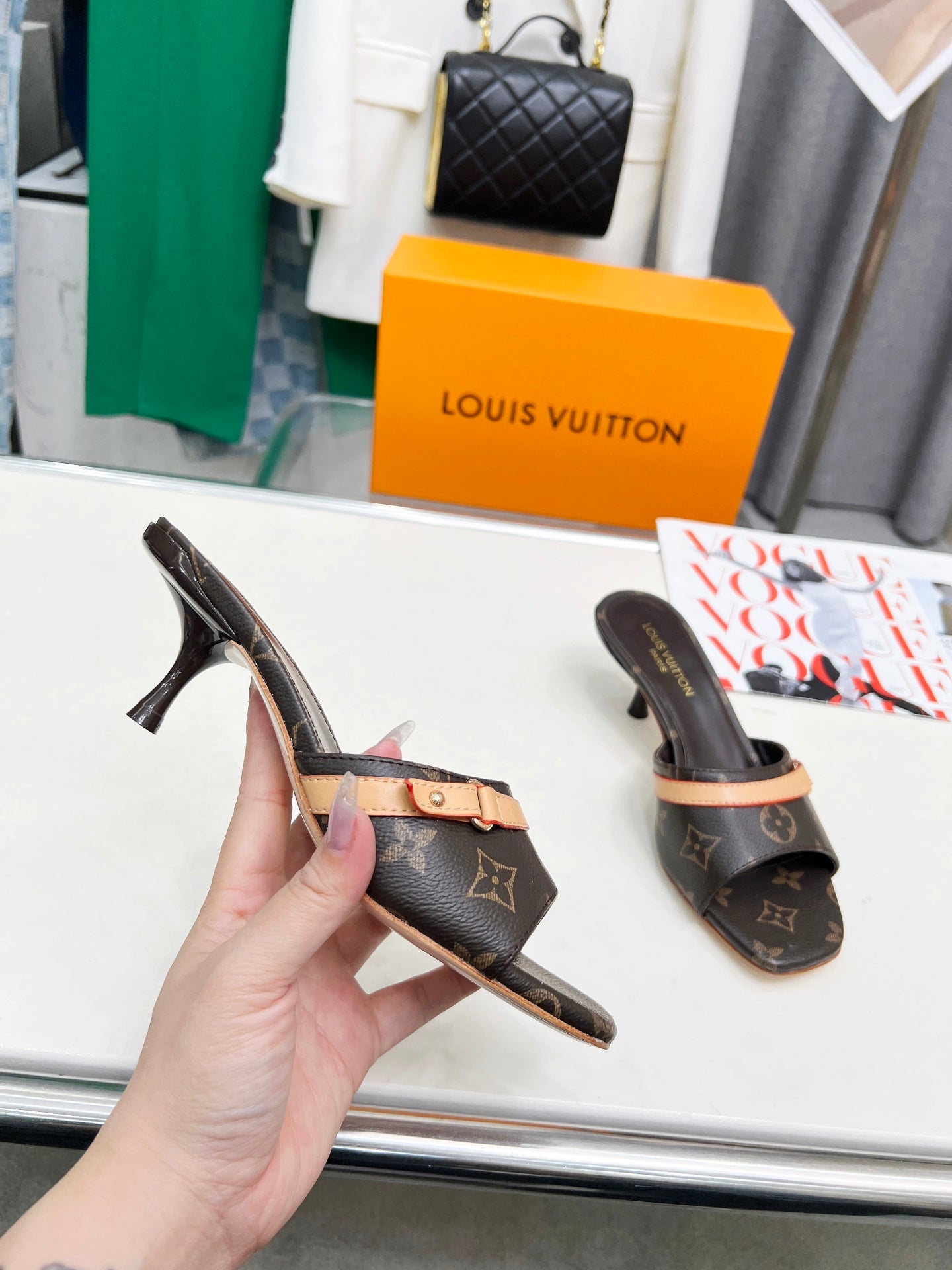 Printed Letter Kitten Heel Slippers