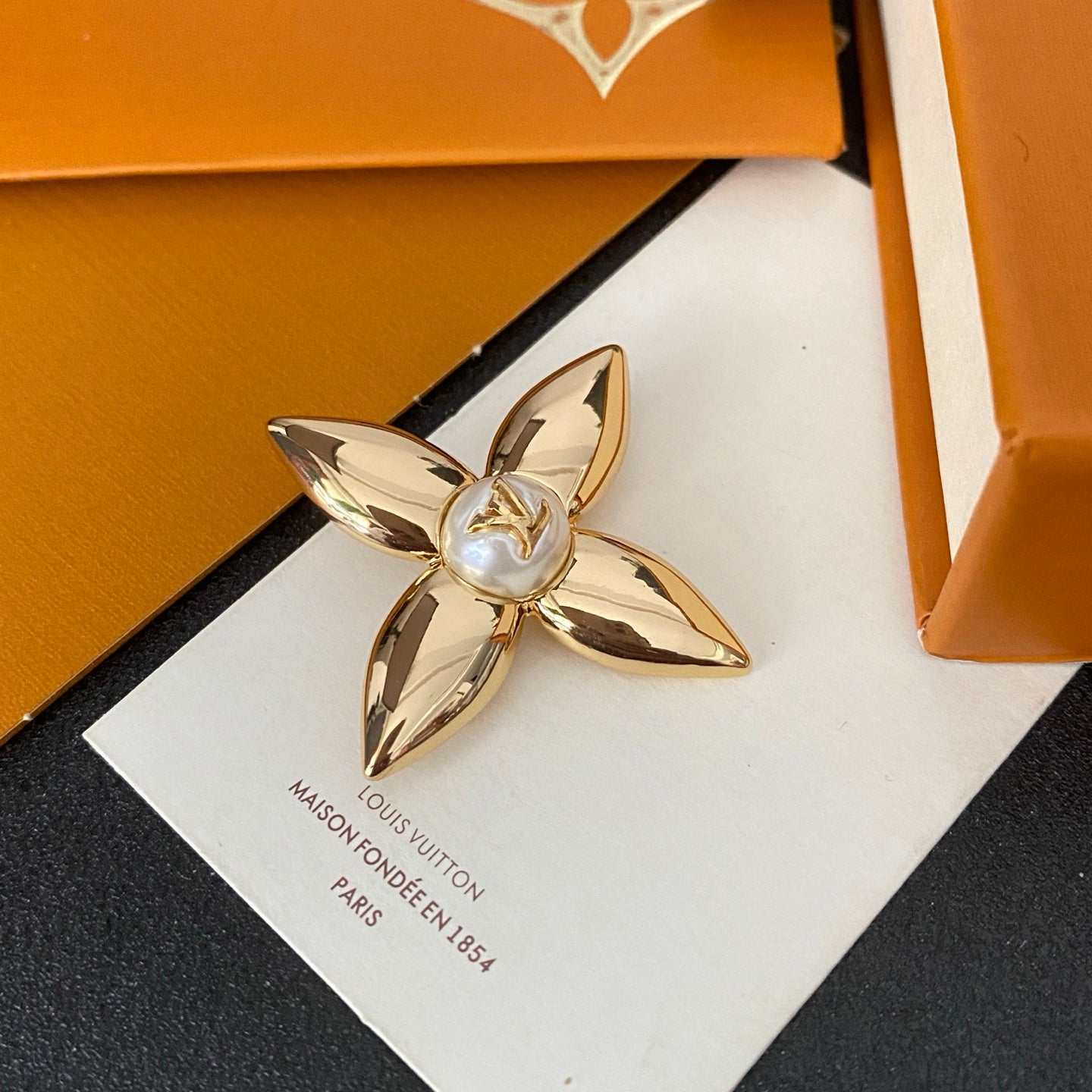 Monogram Flower Pearl Brooch