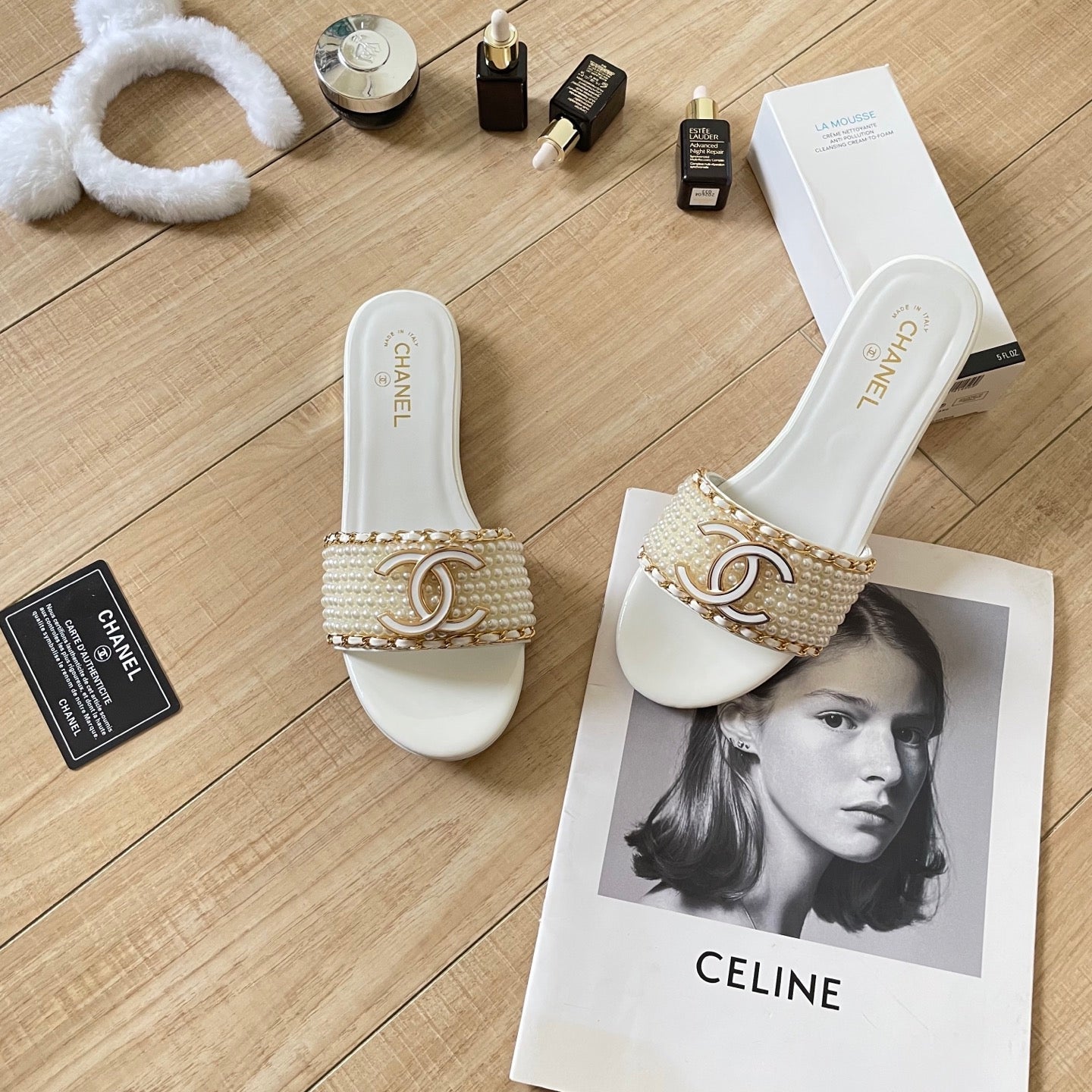 Elegant pearl slippers