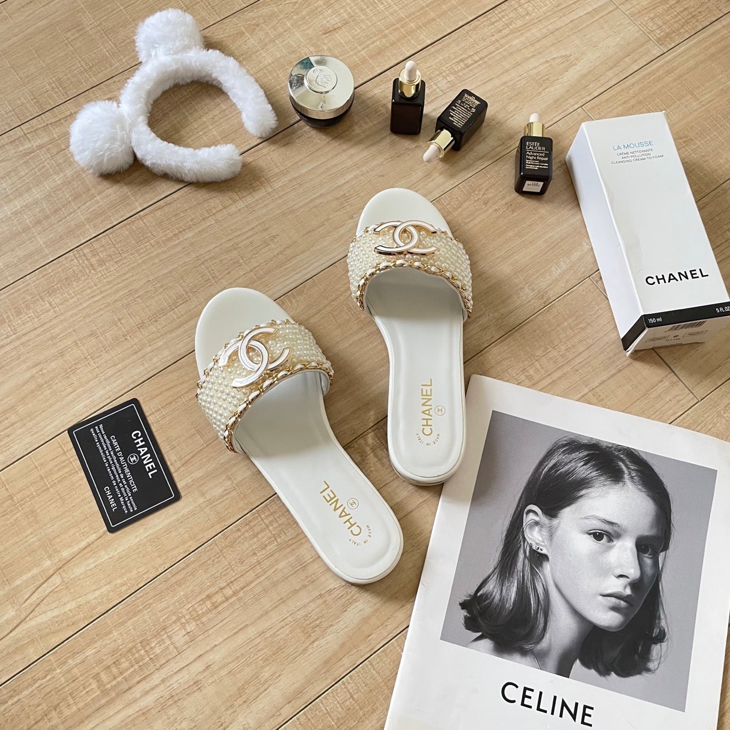 Elegant pearl slippers