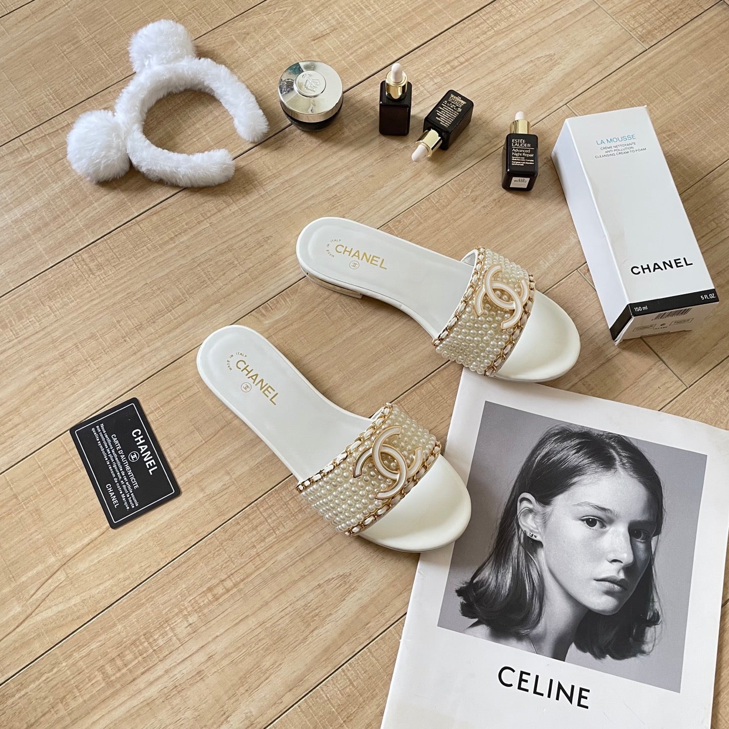 Elegant pearl slippers