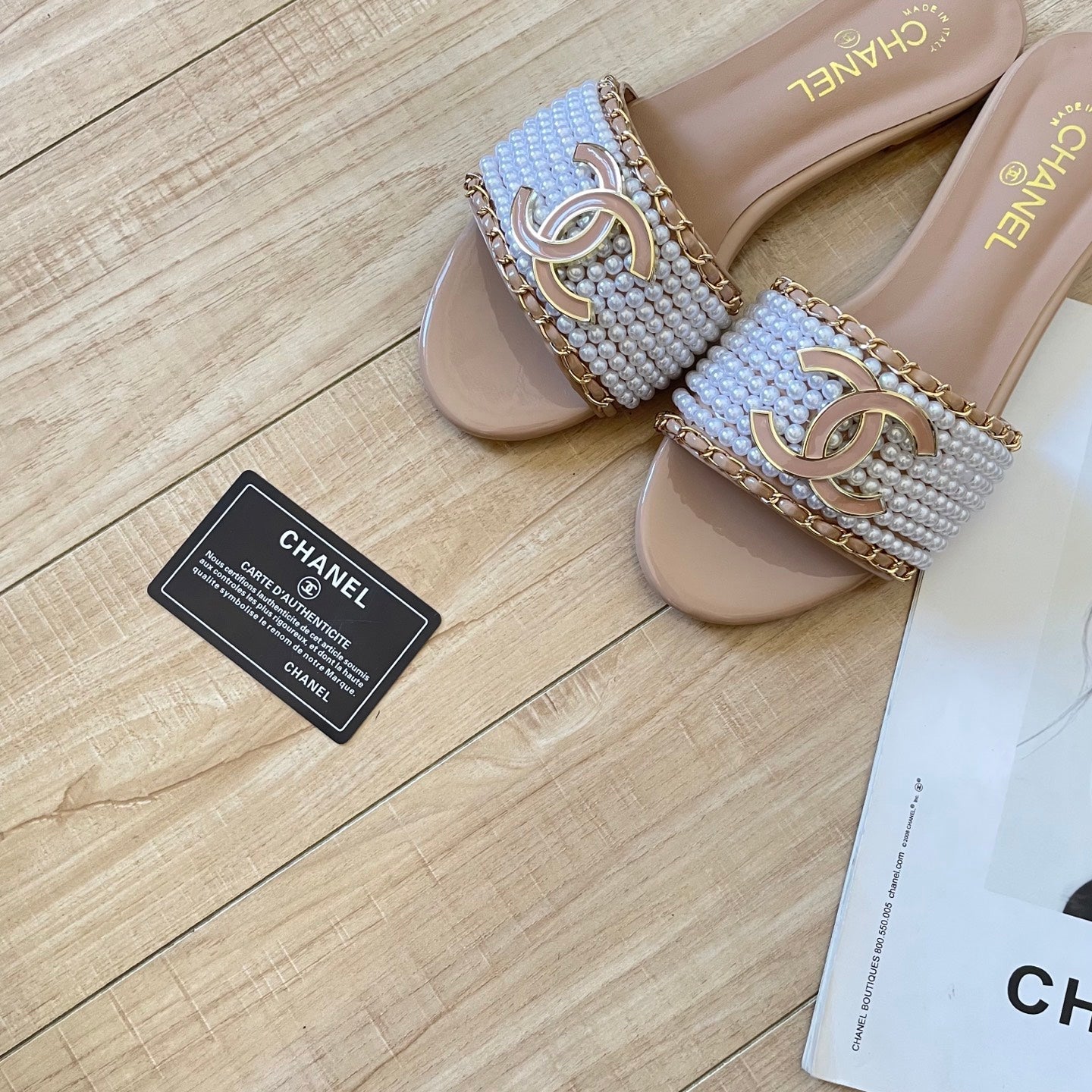 Elegant pearl slippers