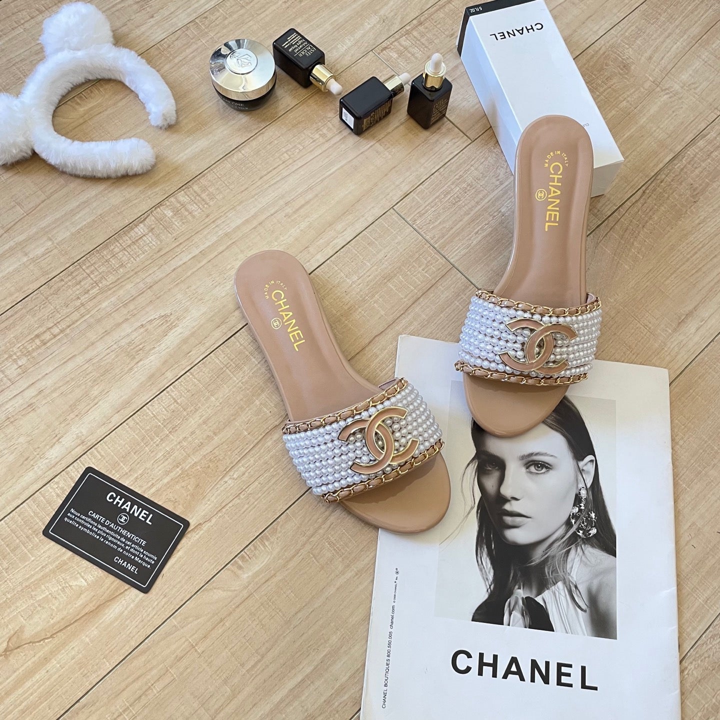 Elegant pearl slippers