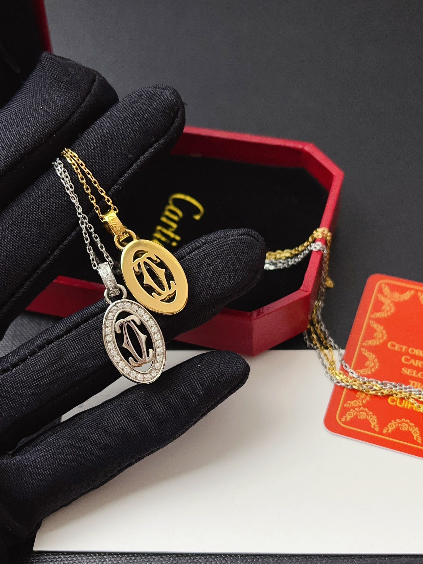 Diamond-encrusted hollow circle pendant necklace