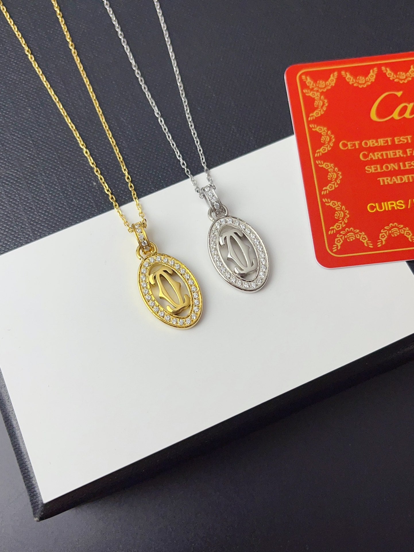 Diamond-encrusted hollow circle pendant necklace