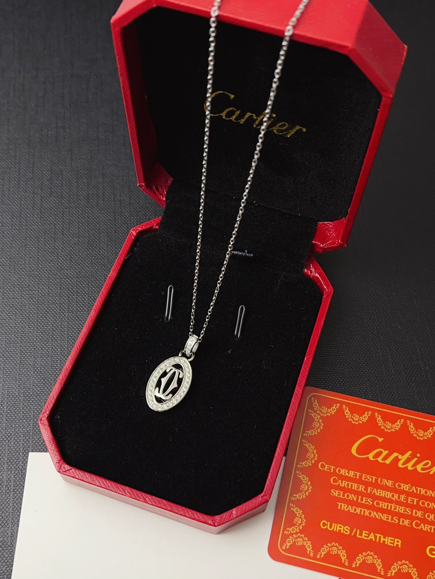 Diamond-encrusted hollow circle pendant necklace