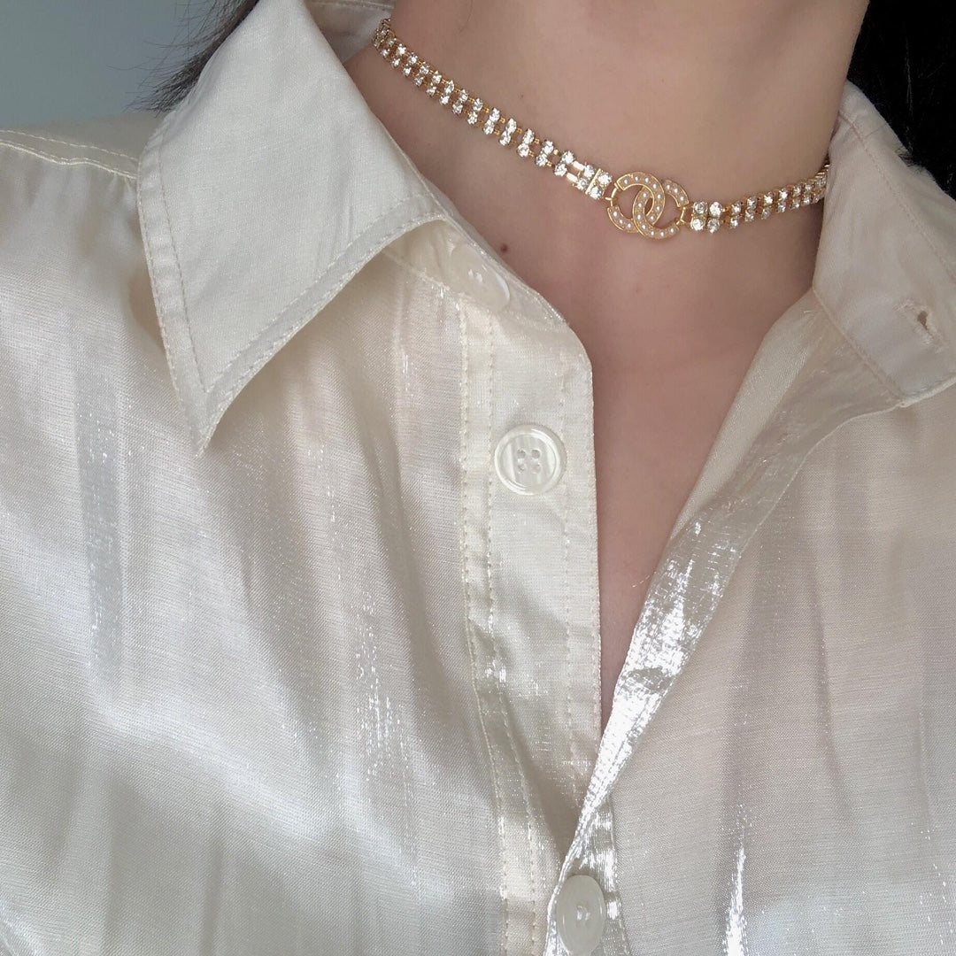 Full Diamond pearl necklace