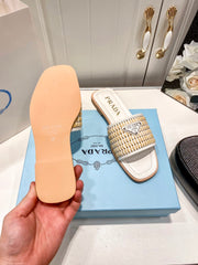 Summer straw leather flat slippers