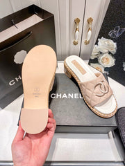 Fashion leather braided thick heel slippers