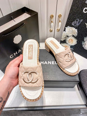 Fashion leather braided thick heel slippers