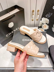 Fashion leather braided thick heel slippers