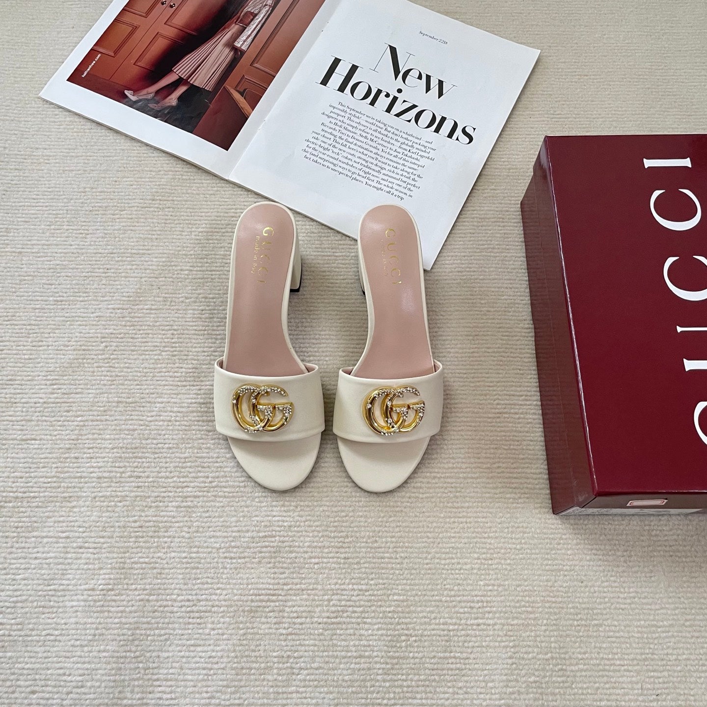 Rhinestone Logo thick heel slippers