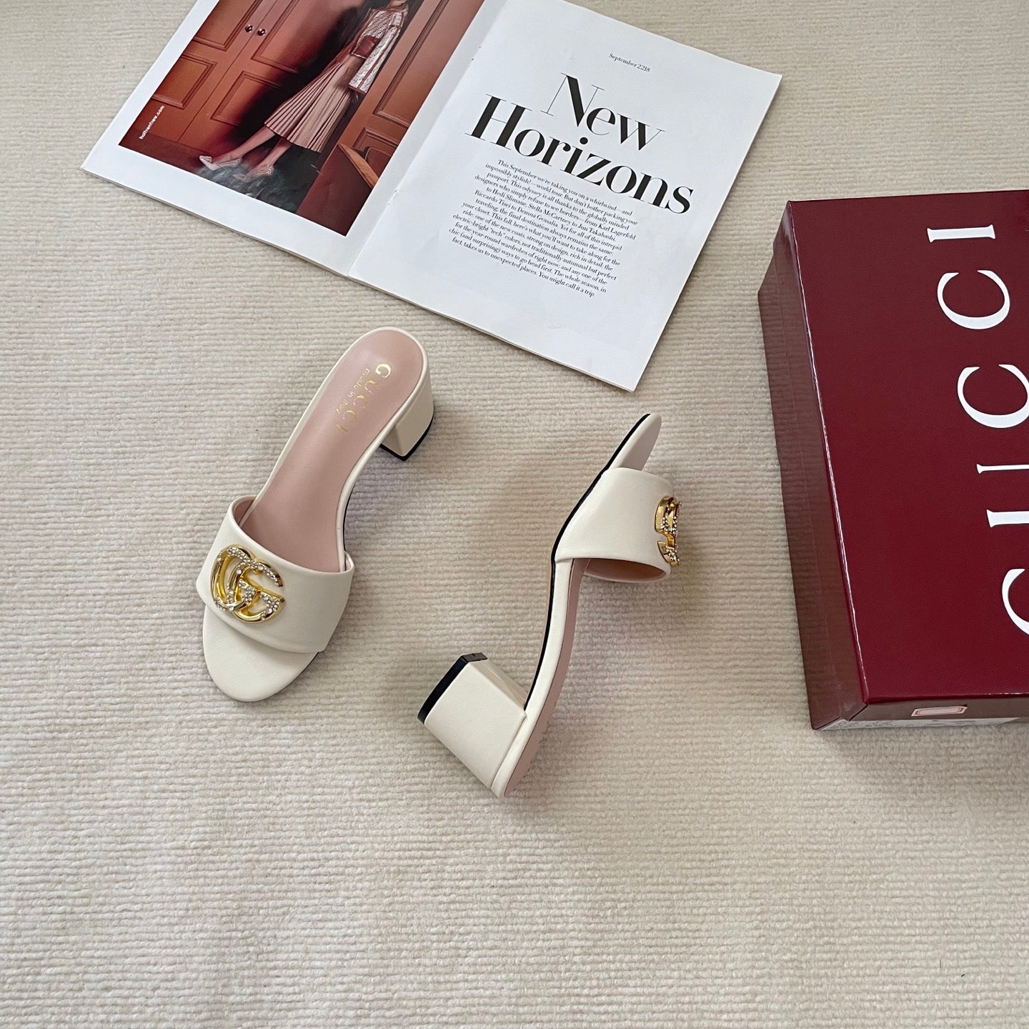 Rhinestone Logo thick heel slippers