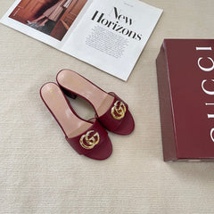 Rhinestone Logo thick heel slippers