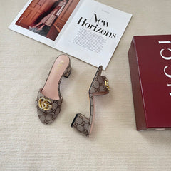 Rhinestone Logo thick heel slippers