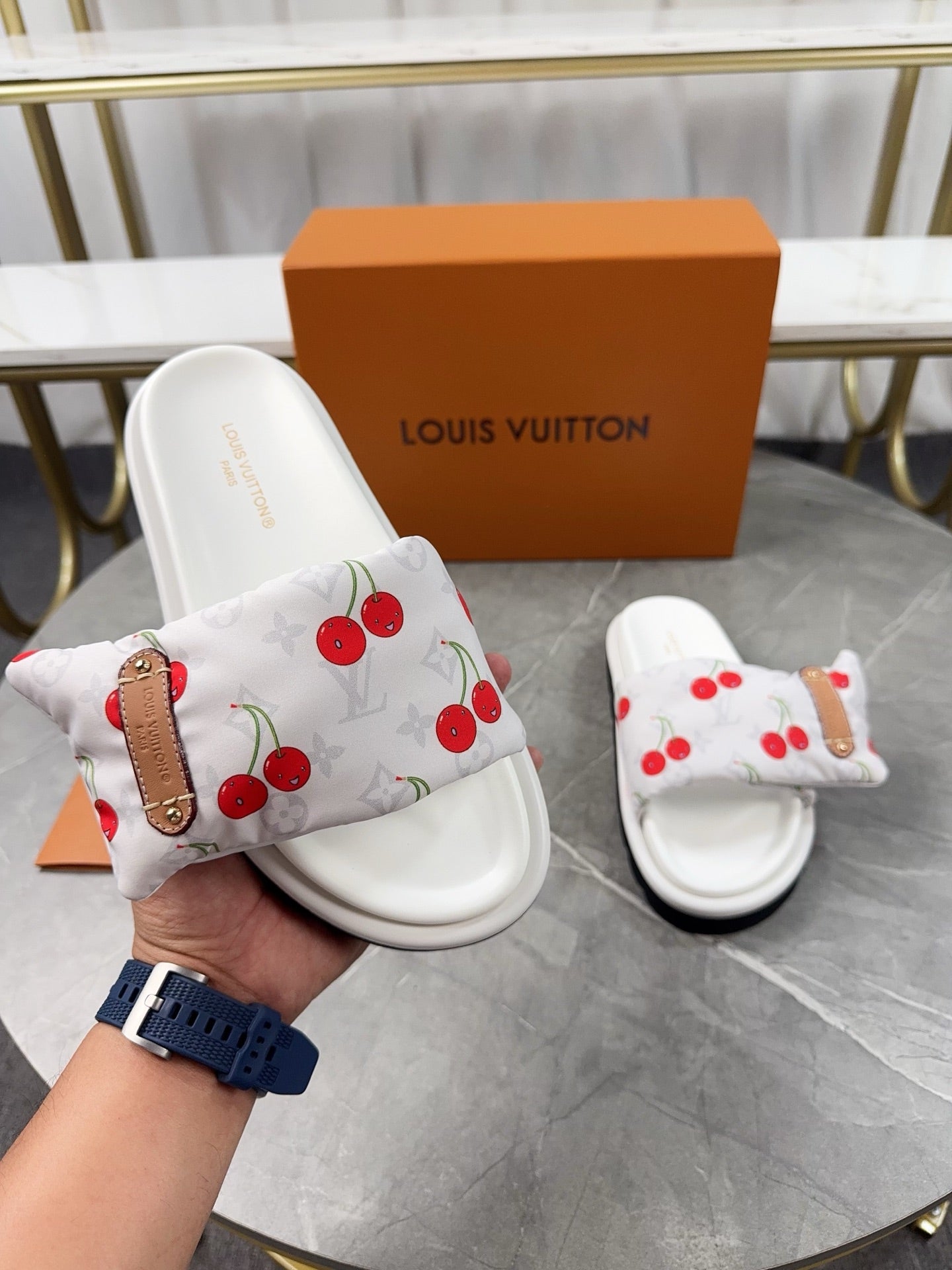 Cherry Print Pillow Couple Slippers