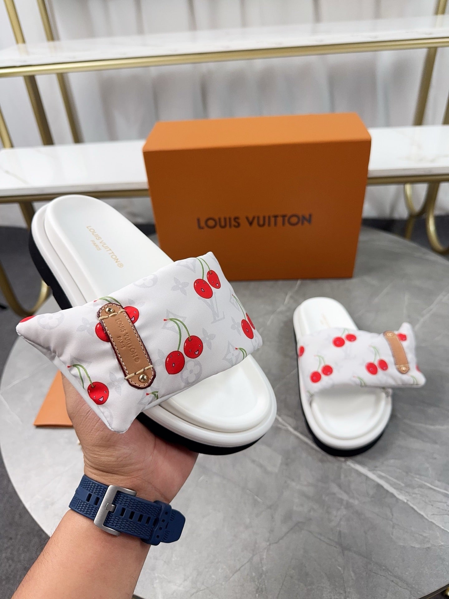 Cherry Print Pillow Couple Slippers