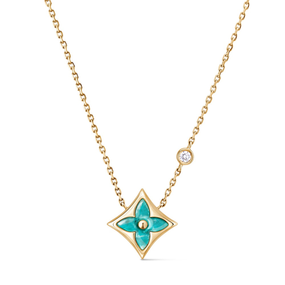 Green gemstone four-leaf clover necklace